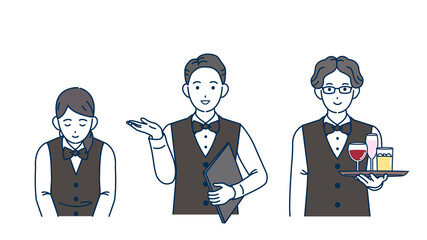 店員　ホールスタッフ　ウェイトレス　男女　イラスト素材