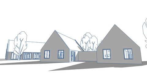 Suburban residential area, nice neighborhood house, real estate concept, 3D illustration