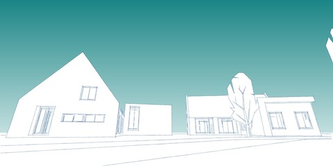 Suburban residential area, nice neighborhood house, real estate concept, 3D illustration