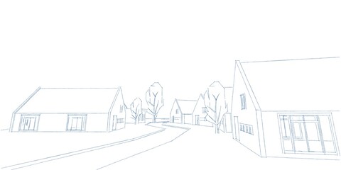 Suburban residential area, nice neighborhood house, real estate concept, 3D illustration