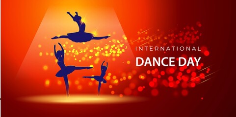 Vector illustration concept of International Dance Day greeting with dancing ballerina silhouette. 29 April.