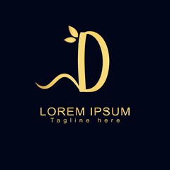 Obraz premium Alphabet capital logo creative design luxury concept with leaf ornament silhouette