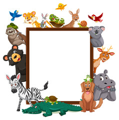 Empty banner with many different wild animals