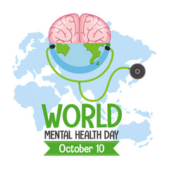 World Mental Health Day banner or logo isolated on white background