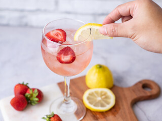 strawberry and lemon summer cocktail