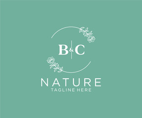 initial BC letters Botanical feminine logo template floral, editable premade monoline logo suitable, Luxury feminine wedding branding, corporate.