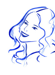 Graphic image of a girl in blue tones on a white background