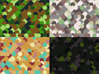 Camouflage set, military geometric seamless fashion trend pattern fabric textures, abstract background. Vector illustration. Design for web and mobile app.