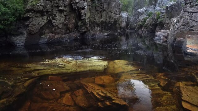 The calm waters of The Irenabyss (chasm of peace), The Franklin River. Tasmania, Australia. World Heritage Area (WHA). Southwest Wilderness.