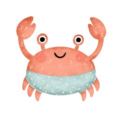 crab isolated on white background. cute red crab in pants. sea animals. cute childrens illustration