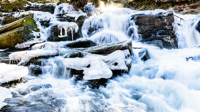 Selkefall in a forest under the sunlight in Harzgerode, Germany