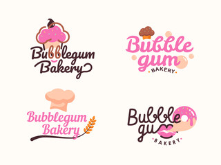 Pink Bakery Pastry Cupcake Bubblegum Cute Logo for Business company restaurant cafe food