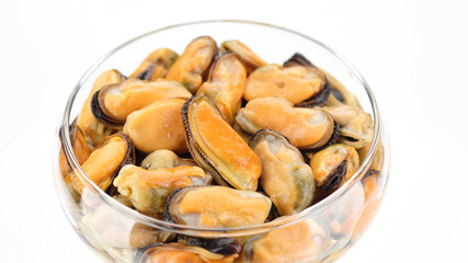 mussels on a plate top view