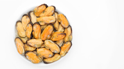 mussels on a plate top view