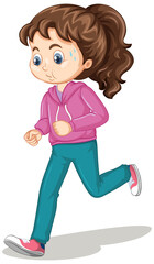 Girl doing running exercise cartoon character isolated