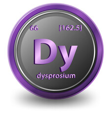 Dysprosium chemical element. Chemical symbol with atomic number and atomic mass.