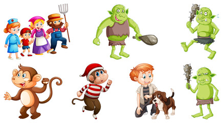 Set of different nursery rhyme character isolated on white background