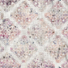 Fototapeta na wymiar Seamless purple and cream textured mixed media pattern print. High quality illustration. Artistic digital faux collage or paint design for print for surface design in any application.