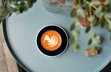 Top view latte art coffee