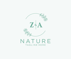initial ZA letters Botanical feminine logo template floral, editable premade monoline logo suitable, Luxury feminine wedding branding, corporate.