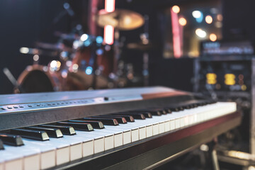 Close up of musical keys in music studio.