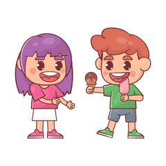 Happy cute kids eating ice cream Premium Vector
