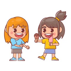 Happy cute kids eating ice cream Premium Vector
