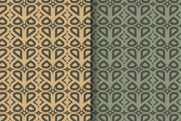 set of Seamless pattern with abstract of butterfly on dark green background. Contemporary composition. Boho wall decor. Mid century art print. Trendy texture for print, textile, packaging.
