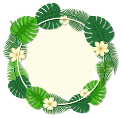 Round tropical leaves frame template