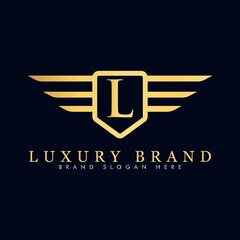 Alphabet capital logo creative design luxury concept with wings ornament silhouette