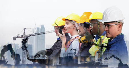 Group of architects and engineers at a building site , Team of expert architects on construciton...