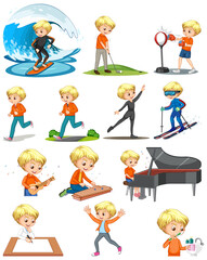Set of a boy doing different activities