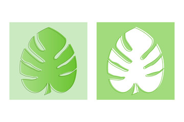 Fototapeta na wymiar Monstera leaf vector poster with green tropical leaves png icon isolated in botanical background animated