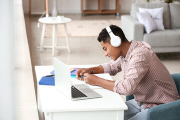 African-American student studying online at home