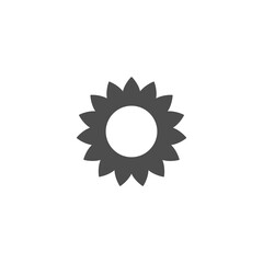Black flat icon of sunflower. Bloom with big sharp petals and round core.