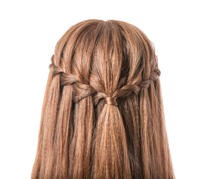 Beautiful Young Woman With Braided Hair On White Background