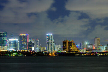 Fototapeta na wymiar Miami, Florida, USA skyline on Biscayne Bay, city night backgrounds. Miami, Florida, USA downtown cityscape.
