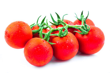 Organic fresh tomatoes on white background.