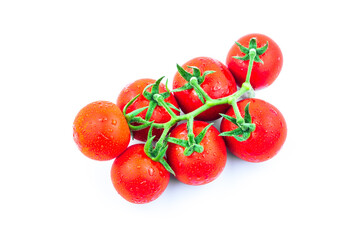 Organic fresh tomatoes on white background.