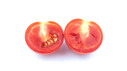 Organic fresh tomatoes on white background.