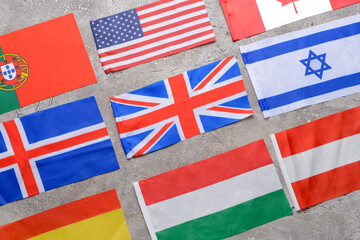 Different flags on grey background