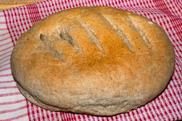 Homemade rye bread with bran and flax