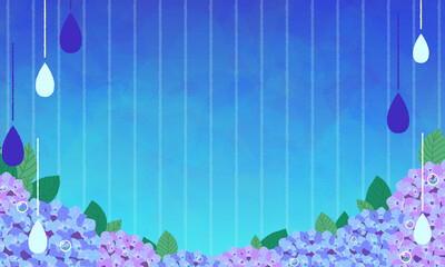 紫陽花と雨の背景　水彩風