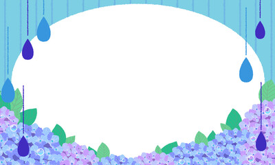紫陽花と雨のフレーム　丸抜き