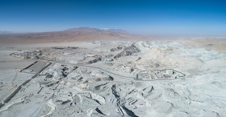 Aerial photography of open-pit asbestos mine