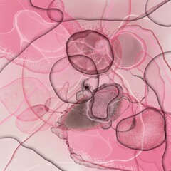 Abstract fluid art pink background with bubbles