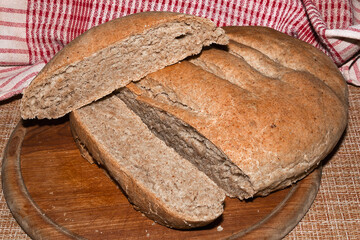 Homemade rye bread with bran and flax