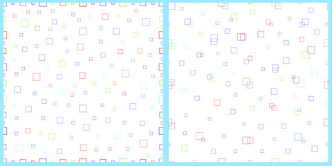 Set of seamless patterns with colored squares. Digital art for flyers, posters, covers, textile printing, wrapping paper, clothing. 