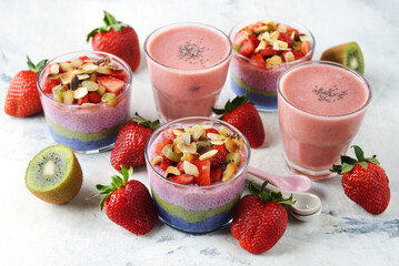 Dessert with chia pudding and strawberries