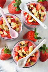 Dessert with chia pudding and strawberries